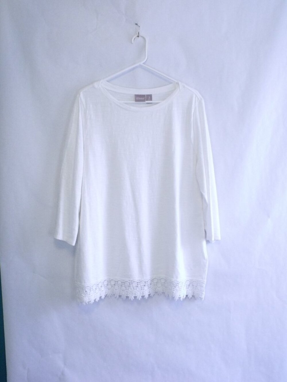 Chico's White 3/4 Sleeve Lace Trim Tunic